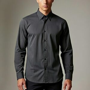 Black Striped Button Men's Shirt
